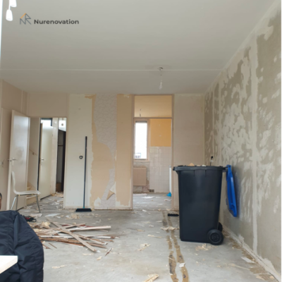 Woonkamer voordat er een nieuwe visgraad vloer gelegd is | Nurenovation